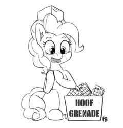 Size: 1280x1333 | Tagged: artist:pabbley, derpibooru import, grenade, monochrome, pinkie pie, run for your lives, safe, sitting, solo, the three stooges, this will end in death, this will end in explosions, this will end in tears and/or death, weapon