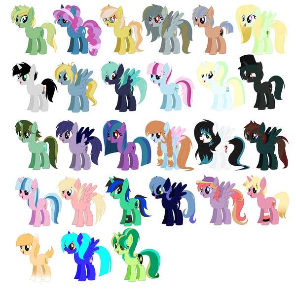 Size: 2048x2048 | Tagged: artist needed, safe, derpibooru import, oc, unofficial characters only, earth pony, pegasus, pony, unicorn, needs more jpeg, ocs everywhere, simple background, white background