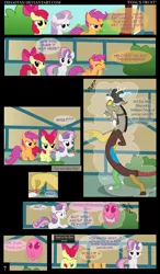 Size: 2100x3600 | Tagged: apple bloom, artist:diegotan, cutie mark crusaders, derpibooru import, discord, elements of harmony, safe, scootaloo, sweetie belle