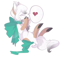 Size: 900x820 | Tagged: artist:rannarbananar, derpibooru import, eyes closed, heart, neck bow, oc, oc:evie, safe, solo, speech bubble, tail bow, unofficial characters only