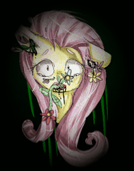 Size: 381x487 | Tagged: animated, artist:sunshinejoyyt, bust, creepy, derpibooru import, flower, fluttershy, gif, goretober, grimdark, infected, open mouth, parasitic plant, portrait, solo, teary eyes