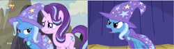 Size: 1278x364 | Tagged: safe, derpibooru import, edit, edited screencap, screencap, starlight glimmer, trixie, pony, unicorn, to where and back again, comparison, eye, eyes, female, mare