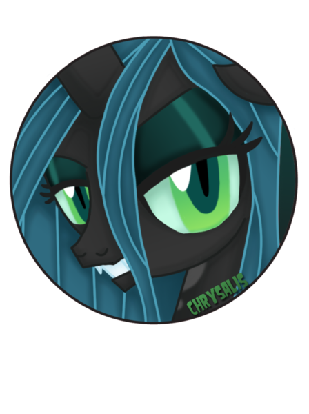 Size: 600x803 | Tagged: artist:brittanysdesigns, bust, button, derpibooru import, portrait, queen chrysalis, safe, solo