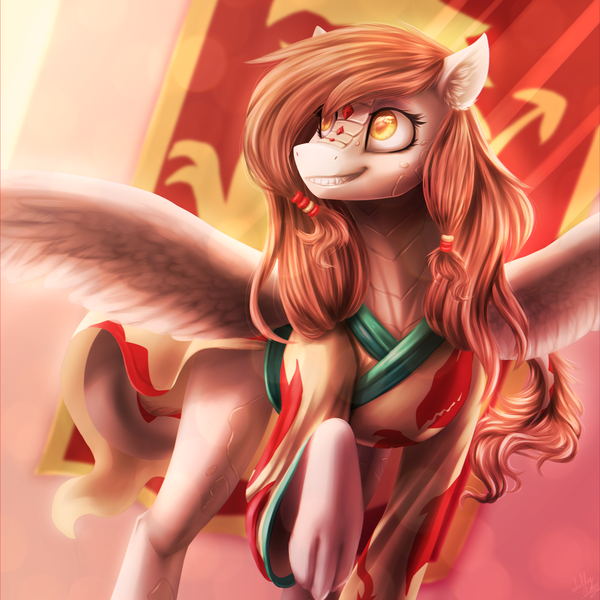 Size: 1024x1024 | Tagged: artist:glitteronin, clothes, derpibooru import, dracony, hanfu, hybrid, oc, oc:nuria wintersbane, safe, solo, spread wings, unofficial characters only