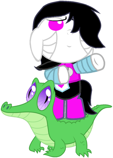 Size: 779x1087 | Tagged: safe, artist:red4567, derpibooru import, gummy, ponified, pony, robot, baby, baby pony, beauty, crossover, cute, gummybetes, majestic, mettaton, mettaton ex, ponies riding gators, pose, riding, undertale