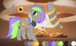 Size: 1600x961 | Tagged: safe, artist:mikoneerd, derpibooru import, oc, oc:frenzy nuke, unofficial characters only, pony, unicorn, blushing, clothes, cloths, collar, color palette, explosion, looking at you, socks, template