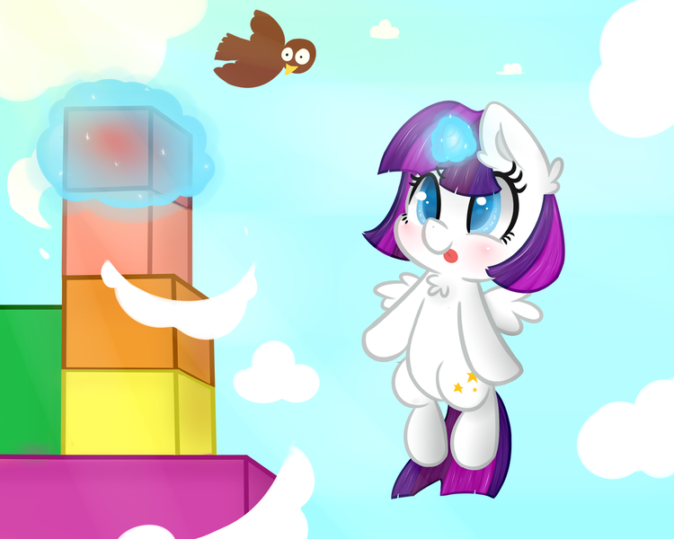 Size: 1024x819 | Tagged: artist:moondreamer16, bird, cloud, derpibooru import, flying, magic, oc, oc:twily star, safe, solo, unofficial characters only