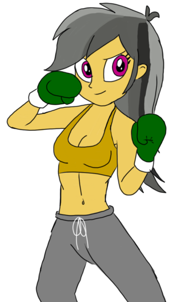 Size: 580x1000 | Tagged: safe, artist:toyminator900, derpibooru import, daring do, equestria girls, belly button, boxing gloves, clothes, equestria girls-ified, midriff, pants, solo, sports bra, sweatpants