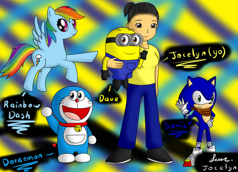 Size: 1800x1300 | Tagged: artist:jocelynminions, crossover, derpibooru import, despicable me, doraemon, human, minion, rainbow dash, safe, self insert, sonic boom, sonic the hedgehog, sonic the hedgehog (series)