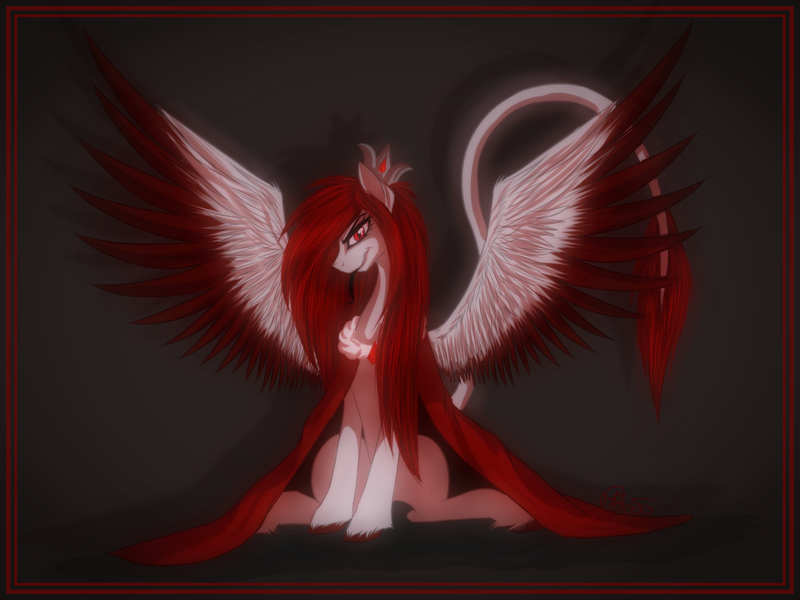 Size: 1600x1200 | Tagged: source needed, safe, artist:sevenada, derpibooru import, oc, unofficial characters only, pegasus, pony, cloak, clothes, long mane, raised tail, smirk, solo, spread wings, tail, tongue out