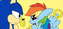 Size: 1250x585 | Tagged: safe, artist:scourgey-ouo, derpibooru import, rainbow dash, pony, 1000 hours in ms paint, crossover, interspecies, male, ring, shipping, sonic the hedgehog, sonic the hedgehog (series), sonicdash, straight