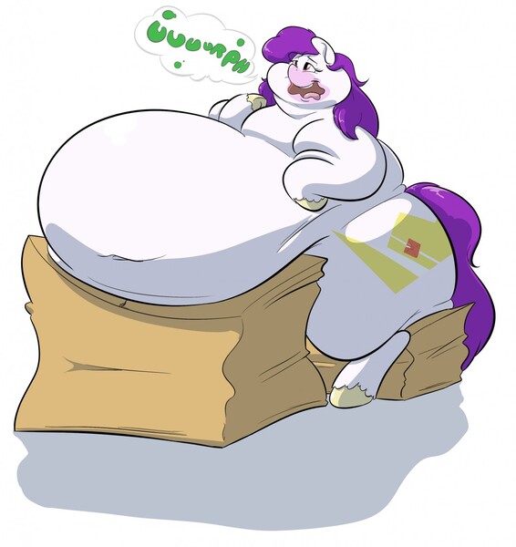 Size: 1208x1280 | Tagged: artist:anonopony, ass, belly, big belly, box, burp, chubby cheeks, derpibooru import, double chin, fat, female, furniture abuse, huge butt, immobile, impossibly large belly, impossibly large butt, large butt, morbidly obese, obese, oc, questionable, sitting, solo, solo female, unofficial characters only, weight gain