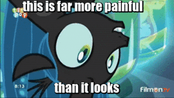Size: 400x225 | Tagged: adoracreepy, animated, changeling, changeling queen, cocoon, creepy, cute, cutealis, derpibooru import, edit, edited screencap, female, gif, image macro, meme, princess cadance, queen chrysalis, queen twistalis, safe, screencap, tiny pop, to where and back again