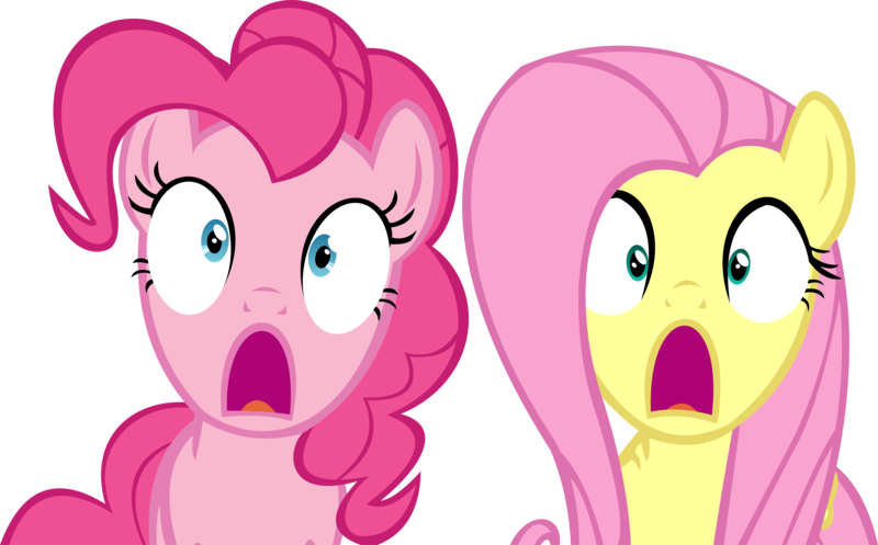 Size: 14138x8784 | Tagged: safe, artist:cyanlightning, derpibooru import, fluttershy, pinkie pie, earth pony, pegasus, pony, buckball season, .svg available, absurd resolution, duo, female, jaw drop, mare, open mouth, shocked, simple background, transparent background, vector