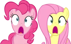 Size: 14138x8784 | Tagged: safe, artist:cyanlightning, derpibooru import, fluttershy, pinkie pie, earth pony, pegasus, pony, buckball season, .svg available, absurd resolution, duo, female, jaw drop, mare, open mouth, shocked, simple background, transparent background, vector