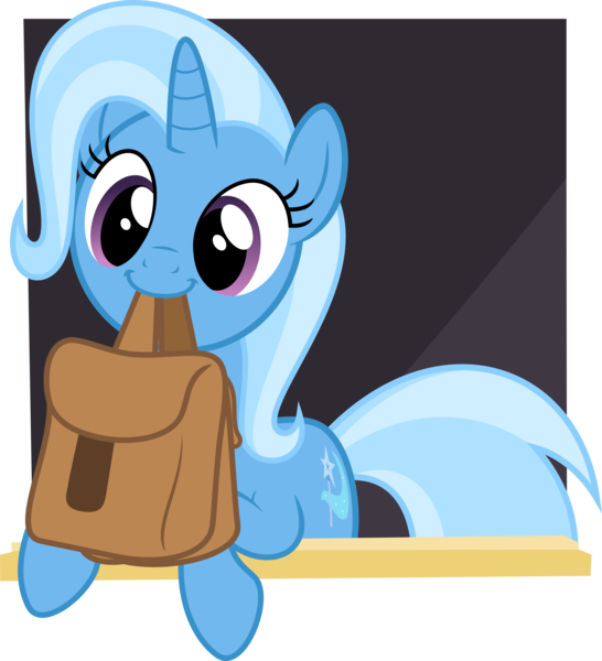 Size: 5000x5493 | Tagged: safe, artist:anonshy, derpibooru import, trixie, pony, unicorn, to where and back again, .svg available, absurd resolution, bag, cute, diatrixes, happy, mouth hold, simple background, solo, to saddlebags and back again, transparent background, vector