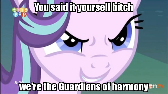 Size: 656x368 | Tagged: safe, derpibooru import, edit, edited screencap, screencap, starlight glimmer, to where and back again, guardians of harmony, guardians of the galaxy, image macro, meme, solo, vulgar