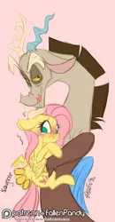 Size: 945x1811 | Tagged: suggestive, artist:falleninthedark, derpibooru import, discord, fluttershy, pony, to where and back again, adorable distress, bad touch, blushing, butt grab, carrying, crying, cute, discoshy, drool, embarrassed, floppy ears, frown, grope, hand on butt, holding a pony, hug, licking, licking lips, lidded eyes, lip bite, looking at you, looking back, male, molestation, patreon, patreon logo, personal space invasion, pink background, plot, scared, shipping, shivering, simple background, smirk, squeezing, straight, tongue out, wide eyes