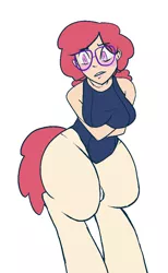 Size: 623x1014 | Tagged: artist:/d/non, blushing, clothes, derpibooru import, glasses, oc, oc:candy, one-piece swimsuit, parent:twist, safe, satyr, solo, swimsuit, unofficial characters only