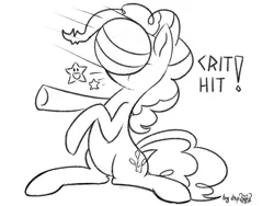 Size: 1600x1200 | Tagged: safe, artist:dsp2003, derpibooru import, part of a set, pinkie pie, earth pony, pony, fanfic:why am i pinkie pie, ball, black and white, critical hit, female, grayscale, monochrome, pain star, solo