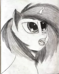 Size: 2524x3200 | Tagged: artist:dr freedom, bust, derpibooru import, monochrome, open mouth, portrait, safe, solo, traditional art, vinyl scratch