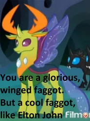 Size: 721x976 | Tagged: caption, changedling, changeling, cropped, derpibooru import, edit, edited screencap, king thorax, safe, screencap, spoiler, thorax, to where and back again, vulgar