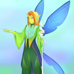 Size: 1280x1280 | Tagged: artist:jonfawkes, changedling, changeling, changeling king, clothes, derpibooru import, elf ears, fairy, human, humanized, king thorax, robes, safe, scepter, solo, thorax, to where and back again