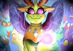 Size: 2500x1750 | Tagged: artist:ihasjessie-kat, changedling, changeling, derpibooru import, group, king thorax, master changeling race, orb, safe, thorax, to where and back again