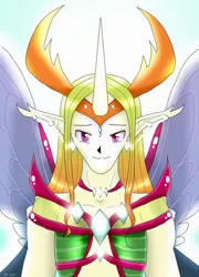 Size: 759x1052 | Tagged: artist:yula568, changedling, changeling, derpibooru import, eared humanization, elf ears, horned humanization, human, humanized, king thorax, safe, solo, thorax, to where and back again