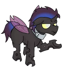 Size: 671x773 | Tagged: artist:jolliapplegirl, changeling, changeling oc, collar, derpibooru import, fallout equestria, fallout equestria oc, oc, oc:bugbreath, purple changeling, safe, solo, unofficial characters only