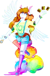 Size: 2204x3308 | Tagged: anthro, artist:mscolorsplash, derpibooru import, oc, oc:color splash, pegasus, plantigrade anthro, rainbow tail, safe, simple background, solo, transparent background, unofficial characters only