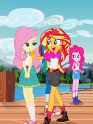 Size: 572x762 | Tagged: safe, derpibooru import, screencap, fluttershy, pinkie pie, rainbow dash, sunset shimmer, equestria girls, legend of everfree, converse, embrace the magic, lidded eyes, out of context, shoes