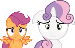 Size: 14058x8986 | Tagged: absurd resolution, artist:cyanlightning, derpibooru import, floppy ears, safe, scootaloo, simple background, .svg available, sweetie belle, transparent background, vector