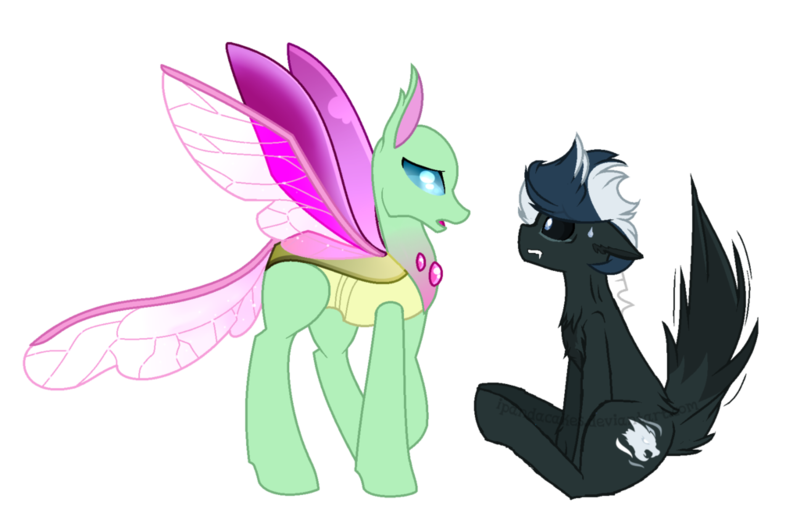 Size: 1024x675 | Tagged: safe, artist:shadowpaw1007, derpibooru import, oc, unofficial characters only, changedling, changeling, pony, to where and back again, base used, changedling oc, changeling oc, duo, nervous