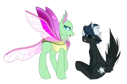 Size: 1024x675 | Tagged: safe, artist:shadowpaw1007, derpibooru import, oc, unofficial characters only, changedling, changeling, pony, to where and back again, base used, changedling oc, changeling oc, duo, nervous
