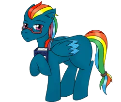 Size: 942x800 | Tagged: safe, artist:jolliapplegirl, derpibooru import, oc, oc:tranquil spring, unofficial characters only, pegasus, pony, blank flank, male, next generation, offspring, parent:quibble pants, parent:rainbow dash, rainbow hair, simple background, solo, transparent background