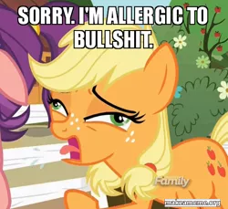 Size: 508x465 | Tagged: applejack, derpibooru import, edit, edited screencap, image macro, meme, safe, screencap, spoiled milk, spoiled rich, teenage applejack, vulgar, where the apple lies