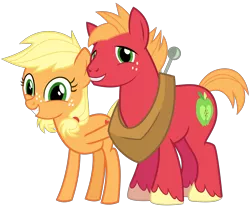 Size: 3600x3000 | Tagged: safe, artist:cheezedoodle96, derpibooru import, applejack, big macintosh, earth pony, pony, where the apple lies, .svg available, brother and sister, looking at you, male, simple background, smiling, stallion, svg, teenage applejack, teenage big macintosh, transparent background, vector, younger