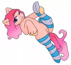 Size: 857x791 | Tagged: suggestive, artist:jolliapplegirl, derpibooru import, oc, unofficial characters only, earth pony, pony, clothes, male, offspring, parent:cheese sandwich, parent:pinkie pie, pose, socks, solo, stallion, striped socks