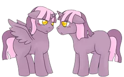 Size: 1280x800 | Tagged: safe, artist:jolliapplegirl, derpibooru import, oc, oc:sirius veil, oc:toxic love, unofficial characters only, alicorn, changeling, pony, unicorn, blushing, female, interspecies offspring, lesbian, magical lesbian spawn, next generation, offspring, parent:mane-iac, parent:princess celestia, parent:queen chrysalis, parent:twilight sparkle, parents:mane-salis, parents:twilestia, shipping