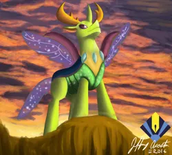 Size: 2975x2672 | Tagged: artist:penspark, changedling, changeling, changeling king, cliff, derpibooru import, king thorax, safe, signature, solo, thorax, to where and back again