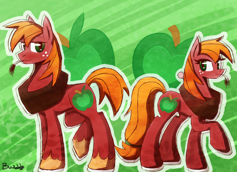 Size: 2338x1702 | Tagged: safe, artist:blackswhites, derpibooru import, big macintosh, earth pony, pony, female, macareina, male, mare, rule 63, self ponidox, stallion