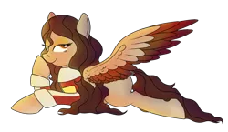 Size: 845x491 | Tagged: safe, artist:karmadash, derpibooru import, oc, oc:krystal feathers, unofficial characters only, pegasus, pony, clothes, crossover, female, flirty, jacket, lidded eyes, mare, prone, simple background, solo, song in the description, transparent background, voltron