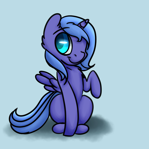 Size: 3000x3000 | Tagged: artist:yolozart, cute, derpibooru import, filly, lunabetes, one eye closed, princess luna, raised hoof, safe, sitting, smiling, solo, wink, woona, younger