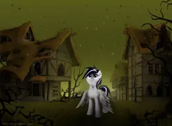 Size: 3000x2200 | Tagged: safe, artist:sweeterwho, derpibooru import, oc, unofficial characters only, pegasus, pony, black vine, ghost town, night, solo, tree