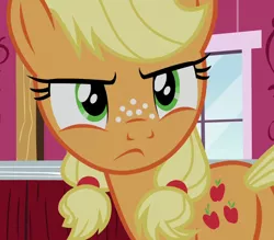 Size: 822x720 | Tagged: safe, derpibooru import, screencap, applejack, earth pony, pony, where the apple lies, cropped, female, freckles, looking back, plot, solo, teenage applejack, teenager