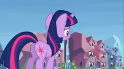 Size: 1100x618 | Tagged: safe, derpibooru import, screencap, twilight sparkle, pony, unicorn, games ponies play, animation error, butt, female, mare, plot, solo, twibutt, unicorn twilight