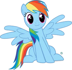 Size: 1800x1740 | Tagged: safe, artist:arifproject, derpibooru import, rainbow dash, pony, :3, cute, dashabetes, simple background, sitting, sitting catface meme, solo, spread wings, transparent background, vector