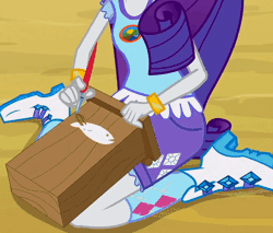 Size: 620x529 | Tagged: safe, derpibooru import, screencap, rarity, equestria girls, legend of everfree, animated, boots, bracelet, camp everfree outfits, clothes, cropped, embrace the magic, female, gif, jewelry, lidded eyes, looking at you, open mouth, paintbrush, painting, shorts, socks, solo, surprised, wide eyes