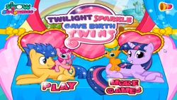 Size: 1363x768 | Tagged: safe, derpibooru import, flash sentry, twilight sparkle, oc, animated at source, bootleg, crossing the line twice, disturbing, flash game, flashlight, implied pregnancy, kids fun world tv, male, offspring, parent:flash sentry, parent:twilight sparkle, parents:flashlight, race swap, recolor, shipping, straight, wat, why, you know for kids